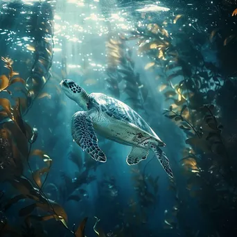 Sea Turtle in Kelp Forest