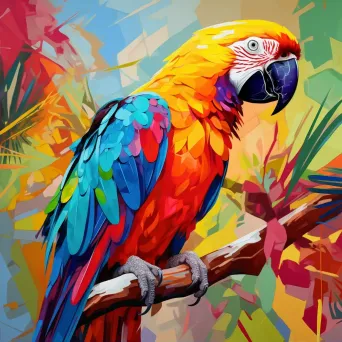 Fauvist style painting of a colorful parrot on a tropical plant - Image 2