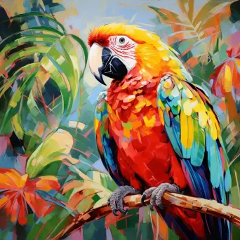 Fauvist style painting of a colorful parrot on a tropical plant - Image 3