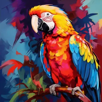 Fauvist style painting of a colorful parrot on a tropical plant - Image 4