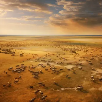 Aerial view of a vast savannah with herds of animals - Image 3