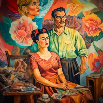 A vibrant mural depicting Frida Kahlo and Diego Rivera in the throes of artistic creation - Image 3