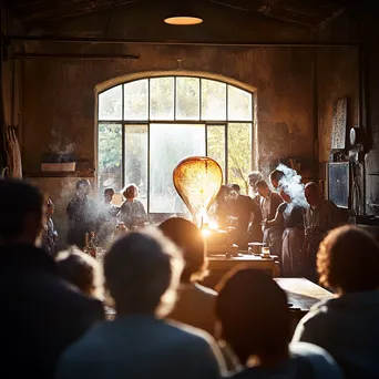 Artisan demonstrating ancient glass blowing techniques to spectators - Image 4