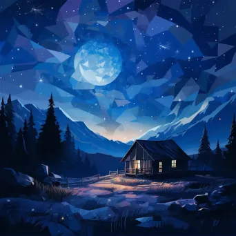 Low poly depiction of a starry night over a solitary cabin - Image 2