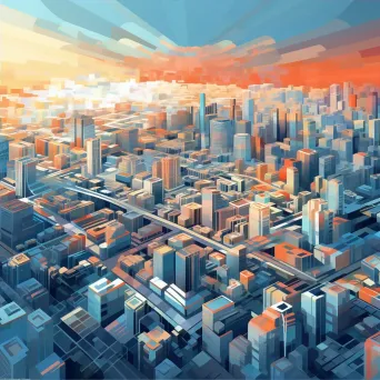 Low Poly aerial city view emphasizing grids and lines - Image 4