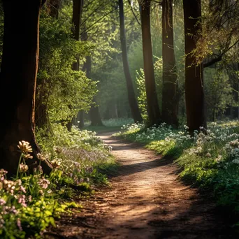 Spring forest trail surrounded by blooming flowers - Image 2