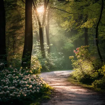 Spring forest trail surrounded by blooming flowers - Image 3