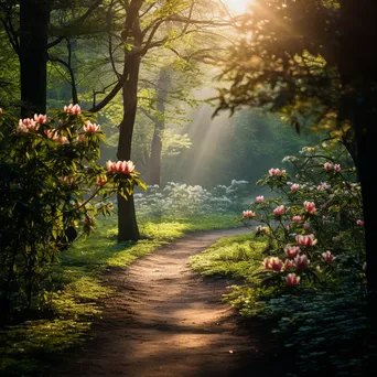 Spring forest trail surrounded by blooming flowers - Image 4