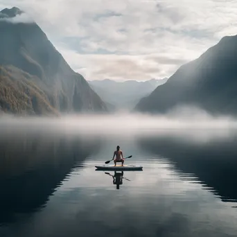 Yogi practicing yoga on a paddleboard at dawn - Image 2