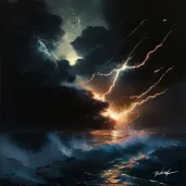 Lightning bolt striking above dark and ominous ocean - Image 2