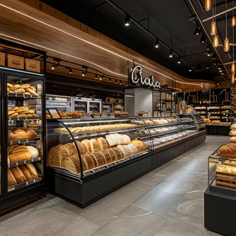 Bakery section in a supermarket with fresh bread and pastries. - Image 2