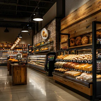 Bakery section in a supermarket with fresh bread and pastries. - Image 4