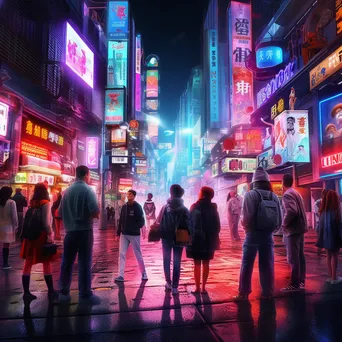 Bustling street scene in a futuristic city at night - Image 1