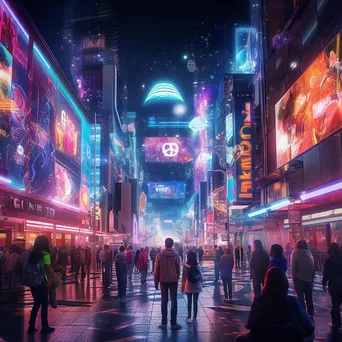 Bustling street scene in a futuristic city at night - Image 3