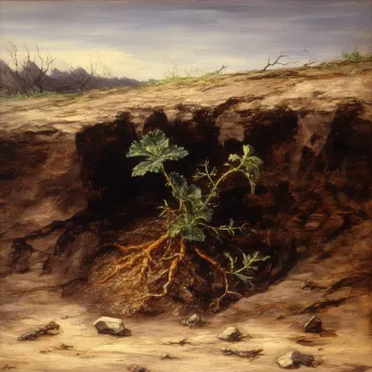 Artistic depiction of seedling sprouting from cracked earth, symbolizing resilience and growth - Image 3