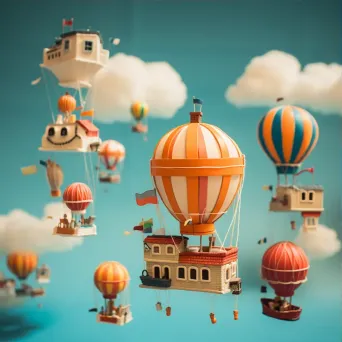 Whimsical Floating Balloon City in the Clouds