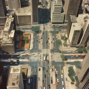 Aerial view of a cityscape with symmetrically aligned buildings and roads - Image 2