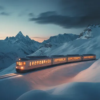 Luxury sleeper train in snowy mountains at twilight - Image 3