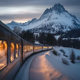 Luxury sleeper train in snowy mountains at twilight - Image 4