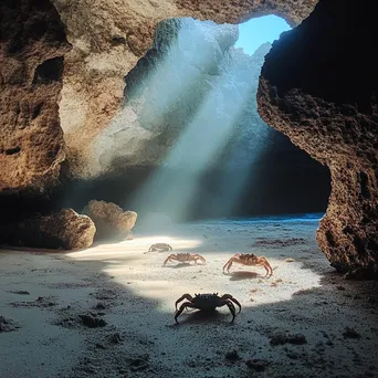 Crabs on sandy floor of coastal cave - Image 3