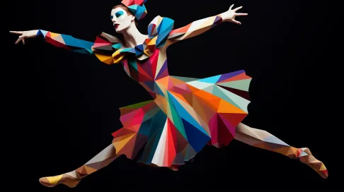 Low poly harlequin dancer in vibrant, contrasting colors - Image 1