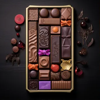 Variety of artisanal chocolates in elegant packaging, shot on Samsung Galaxy Note 20 - Image 1