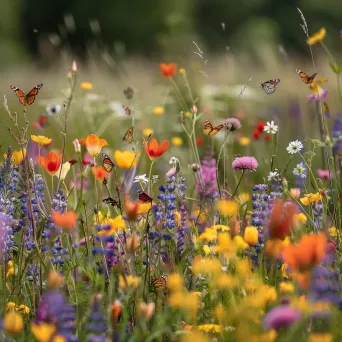 A vibrant wildflower meadow buzzing with butterflies and bees - Image 1