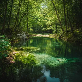 A secluded thermal spring hidden in a dense, vibrant green forest. - Image 3