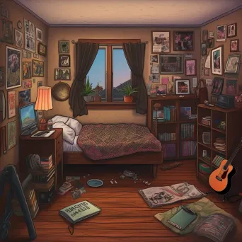 Cozy 1980s bedroom with rock band posters and vinyl records - Image 4