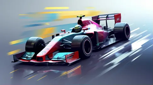 Low poly Formula 1 car racing on wet track showcasing Futurist aesthetics - Image 1