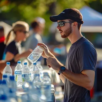 Runner hydrating at a water station during a race - Image 1