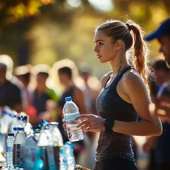 Runner Hydrating at Race Water Station