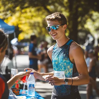 Runner hydrating at a water station during a race - Image 4