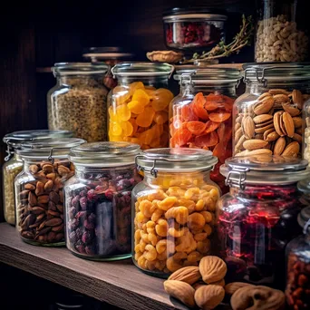 Glass jars filled with organic nuts and dried fruits. - Image 4