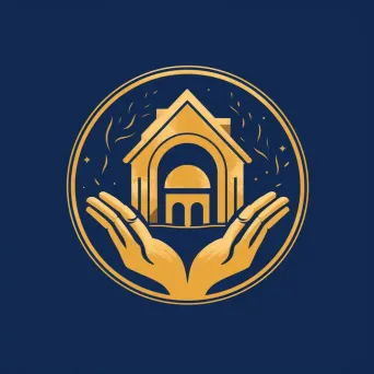 Logo with two hands coming together to create a house shape, in navy blue and gold. - Image 2