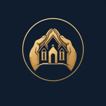 Logo with two hands coming together to create a house shape, in navy blue and gold. - Image 4