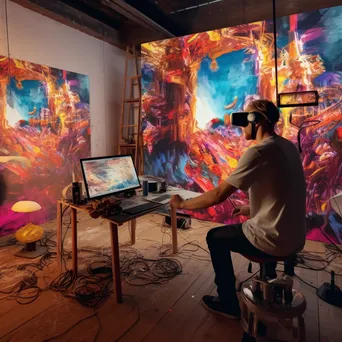 Artist creating digital art in virtual reality environment. - Image 1