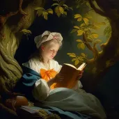 Young girl reading a storybook under a grand old tree symbolizing the joy of learning - Image 2