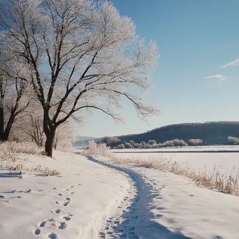 Winter Trail Footprints in Snow