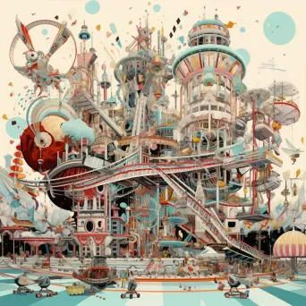 Image of a futuristic carnival with levitating rides and holographic game stalls - Image 3