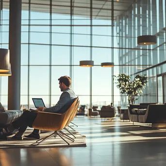 Corporate traveler on video conference in airport lounge. - Image 1