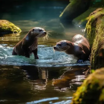 Playful otters sliding into crystal clear water - Image 3