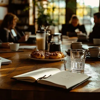 Teams gathering around a table with coffee and pastries for a brainstorming session - Image 2