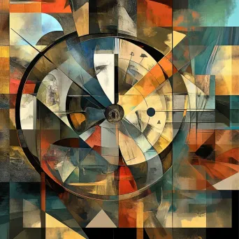 Digital painting of deconstructed clock elements representing an abstract concept of time - Image 3