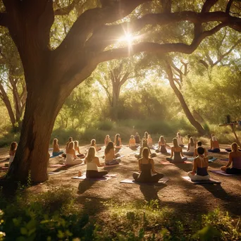 Participants practicing yoga outdoors at a festival - Image 2