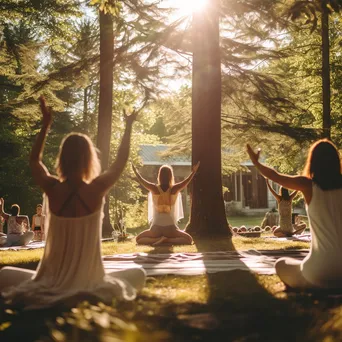 Participants practicing yoga outdoors at a festival - Image 3