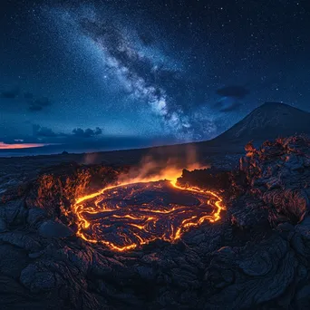 Glowing Lava Lake at Night