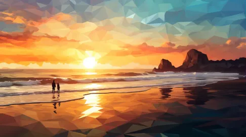 Polygonal depiction of a beach sunset - Image 1