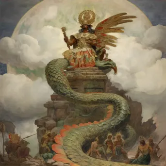 Image depicting the descent of Quetzalcoatl, the Aztec feathered serpent god - Image 4