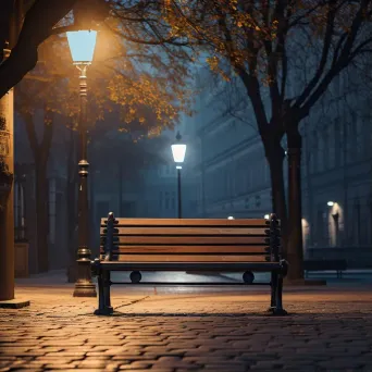 Lonely street bench in deserted city square shot on Sony A7C - Image 1